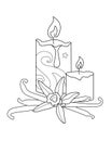 Candles And Vanilla - Aromatherapy, Antistress - vector linear illustration with zentangles for coloring. Outline. Scented candles