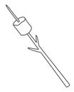 Marshmallows on a stick for frying on a fire - vector linear illustration for coloring. Outline. Marshmallow is a doodle or elemen