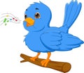 Cartoon blue bird singing Royalty Free Stock Photo
