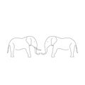 Elephants silhouette line drawing, vector illustration