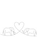 Elephants silhouette line drawing, vector illustration