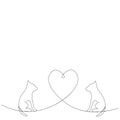 Cats love heart line drawing, vector illustration Royalty Free Stock Photo