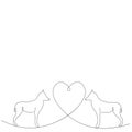 Dogs love heart line drawing, vector illustration