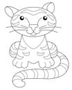 Tiger - picture for coloring book. Little cute tiger cub sits - vector linear illustration for coloring. Outline. Small feline ani