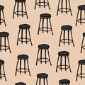 Classic Elegance: Simple and Timeless Backless Chair Illustration in Hand-Drawn Vector Seamless Pattern