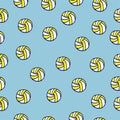 Vibrant Volley: Hand-Drawn Vector Illustration of Volleyball in Blue Outline, Creating a Seamless Pattern on a Striking Royalty Free Stock Photo