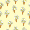 Vintage Charm: Hand-Drawn Vector of Cute and Fresh Cone Waffle with Beautiful Flower - Ideal for Wallpaper and Wrapping Paper Royalty Free Stock Photo