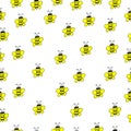 Honeybee illustration on white background. small and cute with smiley face. yellow and black color. hand drawn vector. seamless pa Royalty Free Stock Photo