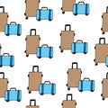 Luggage illustration on white background. brown and blue color. travelling, journey bag. hand drawn vector. seamless pattern. dood Royalty Free Stock Photo