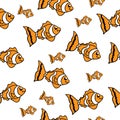 Golden fish illustration on white background. hand drawn vetor. cute and funny fish, orange with black and white color. seamless p Royalty Free Stock Photo