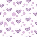 Purple heart illustration with purple circle on white background. seamless pattern. pastel color. hand drawn vector. valentine`s d Royalty Free Stock Photo