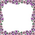 Purple flower with green leaf illustration. nature frame, border. blank space template. beautiful flower border. hand drawn vector Royalty Free Stock Photo