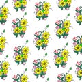 Beautiful floral pattern on white background. bouquet of colorful flower with green leaf illustration. hand drawn vector. seamless Royalty Free Stock Photo