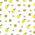 Lemon and orange fruit illustration on white background. orange slices and whole of lemon. seamless pattern. hand drawn vector. ye Royalty Free Stock Photo