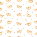 Orange slices illustration with orange dots on white background. seamless pattern, hand drawn vector. fresh fruit, sweet taste. do Royalty Free Stock Photo