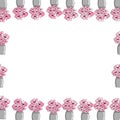 Vase of pink flower illustration on white background. seamless pattern, hand drawn vector. nature border, frame. beautiful decorat Royalty Free Stock Photo