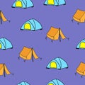 Set of tent illustration on night background. hand drawn vector. seamless pattern. camp icon. outdoor activity. doodle art for wal Royalty Free Stock Photo