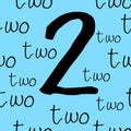 Two-hand drawn lettering with number two illustration on blue background. hand drawn vector. mathematic icon. doodle art for wallp Royalty Free Stock Photo