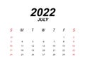 Template of calendar 2022 July
