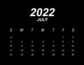 Template of calendar 2022 July