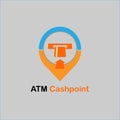 Map pointer with ATM cashpoint icon.