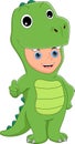 Boy wearing dinosaur costume thumbs up Royalty Free Stock Photo