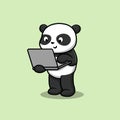 Cute Panda Working On Laptop Royalty Free Stock Photo