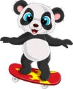 Cartoon little panda playing skateboard Royalty Free Stock Photo