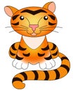 Tiger - a picture for a children`s book. Little cute tiger cub sits - vector full color illustration. Small feline animal, cat