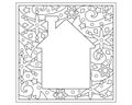 Christmas winter coloring page with house, snowflakes and stars - vector zentangle for coloring. Outline. Linear drawing with copy Royalty Free Stock Photo