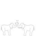 Elephants love hearts line drawing, vector illustration
