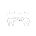 Elephants love hearts line drawing, vector illustration