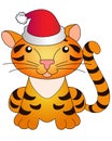 Tiger in santa claus hat - symbol of 2022 - vector full color illustration. Cute little tiger in a winter red hat for cards and ba Royalty Free Stock Photo