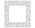 Winter frame for coloring antistress - vector linear christmas illustration. Outline. Snowy square wide frame with snowflakes, sta