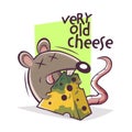 Cartoon mouse with very old cheese