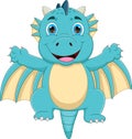 Cute little dragon waving cartoon on white background Royalty Free Stock Photo