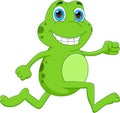 Cartoon funny frog running on white background