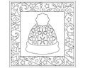 Winter Christmas coloring antistress - vector linear illustration with winter knitted hat. Outline. Snowy square picture with snow