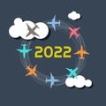 2022 Happy New Year Greeting Card With Colorful Airplanes