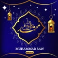 Islamic calligraphy of Muhammad SAW in gold color. calligraphy concept with gold and blue colors