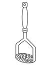 Potato masher - vector linear illustration for coloring. Outline. Potato Press - Kitchen tool for coloring book, logo or sign. Kit