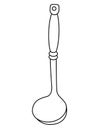 Ladle - large serving spoon - vector linear illustration for coloring. Outline. The scoop is a kitchen tool - an element for a col