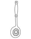 Skimmer Slotted Spoon Holes Ladle - vector linear illustration for coloring. Outline. Skimmer - Kitchen Tool - Element for colorin