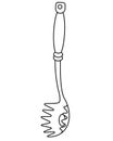 Spaghetti spoon - vector linear illustration for coloring. Outline. Spoon with prongs and spaghetti hole Kitchen tool for coloring