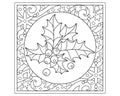 Holly - Christmas winter coloring page, frame with snowflakes and stars - vector zentangle for coloring. Outline. Linear drawing w Royalty Free Stock Photo