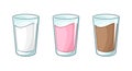 Glass of milk flavors clipart vector illustration set Royalty Free Stock Photo