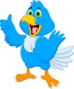 Cartoon cute baby bird thumbs up on white background