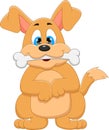 Cartoon cute dog biting bone on white background Royalty Free Stock Photo