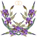 Watercolor frame irises with engagement rings