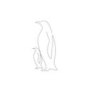 Penguins animals line drawing, vector illustration